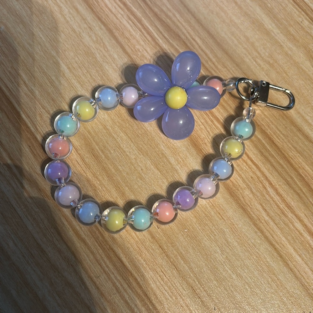 NEW: Blue Flower Multi colored Bead bag charm